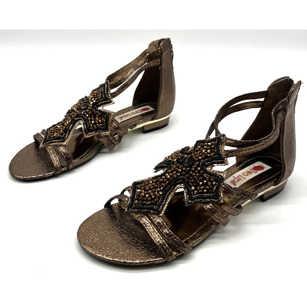 Two Lips Womens Size 7.5 Sandals Flats. Open Toe Cross Rhinestone Embellished